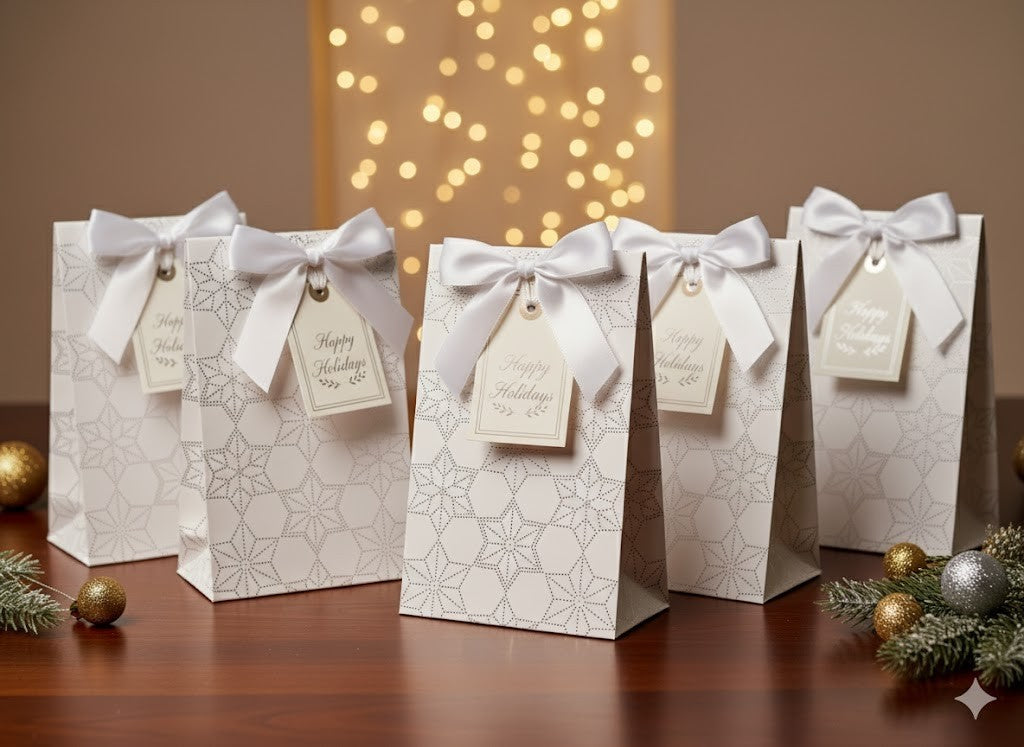 5x Stewo Geschenkverpackung, Tüten, Design 14x10 cm, Weiß